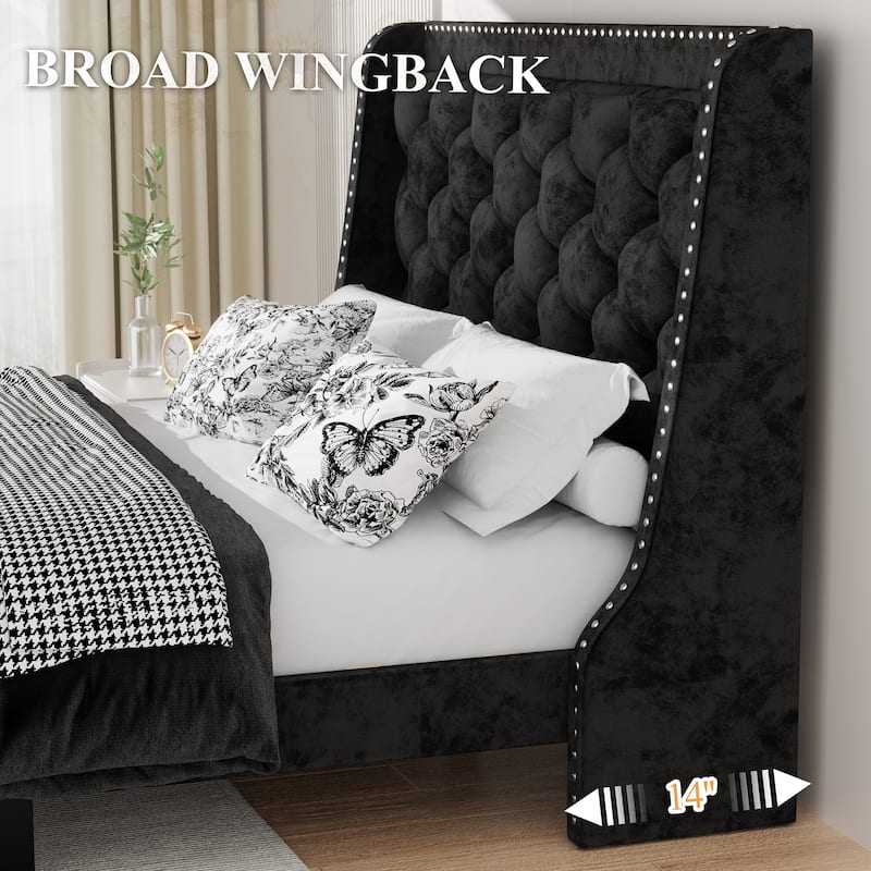 Diamond Tufted Queen Size Bed Frame – Faux Leather & Velvet Options with Button Tufted Headboard, Under-Bed Storage