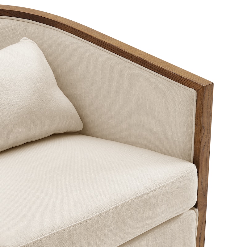 NPD Furniture Marilyn Linen Swivel Accent Arm Chair with Rattan