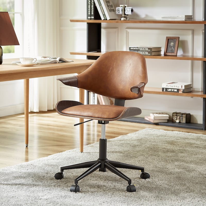 Art Leon Adjustable and Rolling Desk Chair - Brown Faux Leather