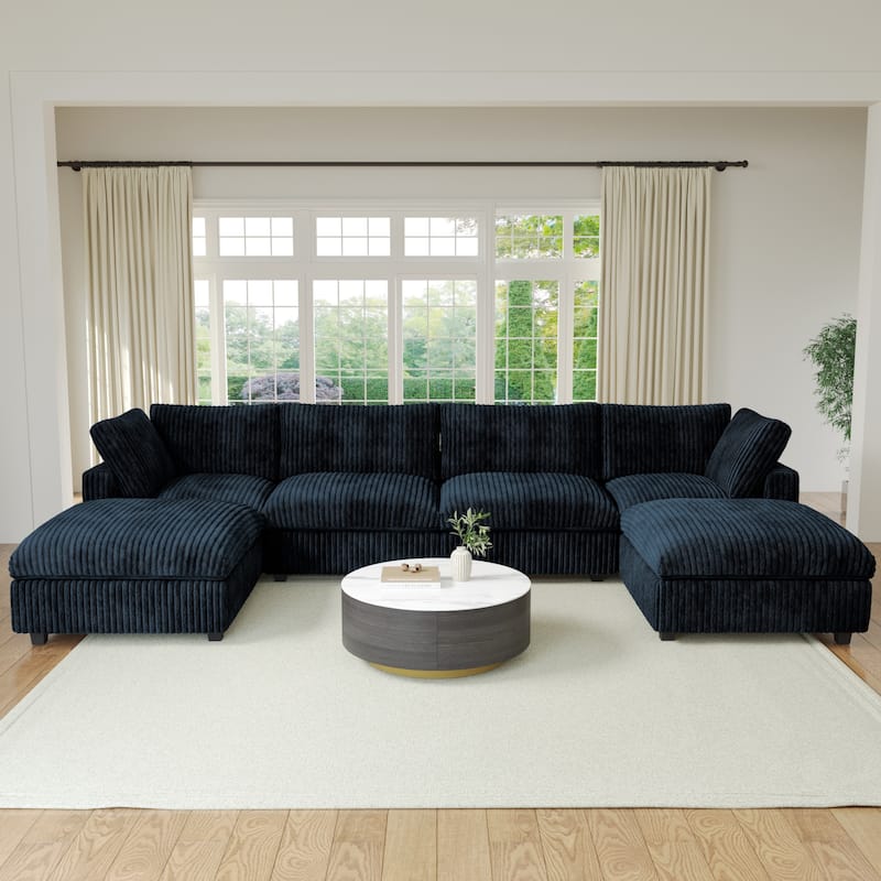 Soft Plush Upholstered Modular Sectional Sofa U-shaped Down Filled Living Room Couch-5 Seaters/6 Seaters