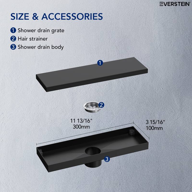 12-inch Linear Shower Drain With Solid Cover in Stainless Steel