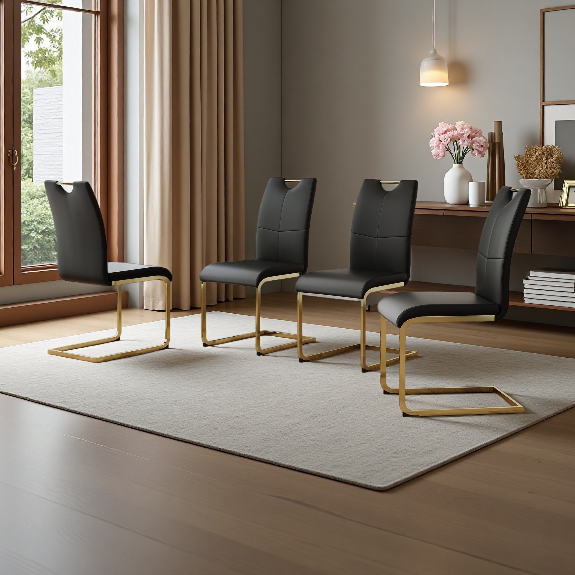 Faux Leather Dining Chairs Set of 4 with Metal Legs