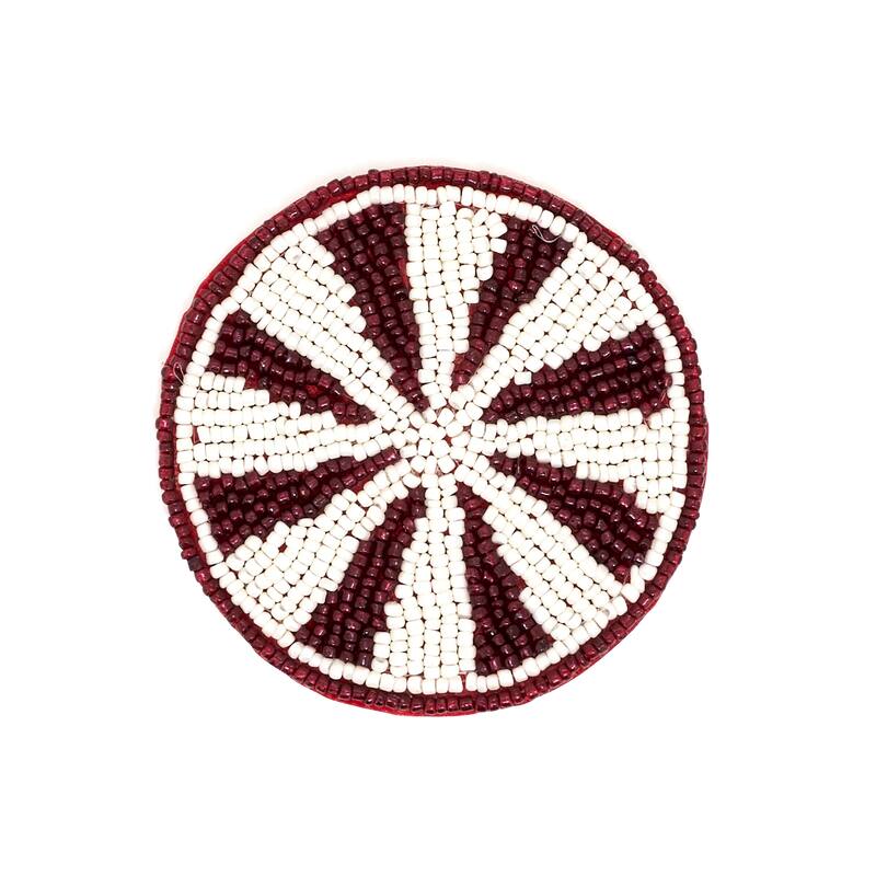 Holiday Peppermint Beaded Coaster (Set of 4) - 4" - Red/White