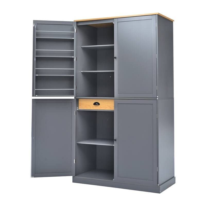 Freestanding Kitchen Pantry w/ Drawer, Adjustable Shelves,Door Shelves
