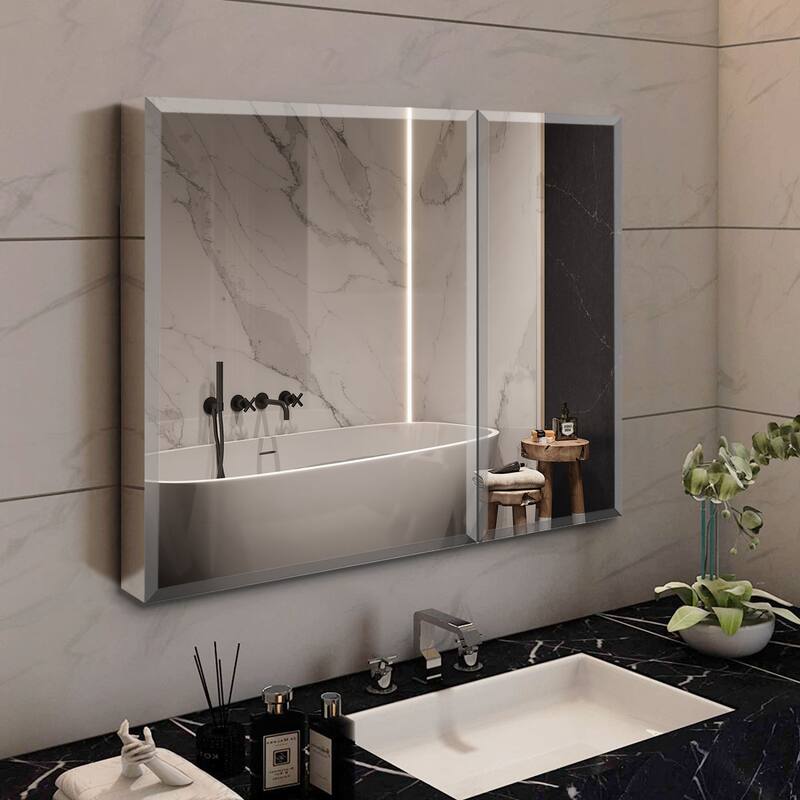 30x26 inch Double door mirror Aluminum medicine cabinet Surface Mount or Recessed Bathroom