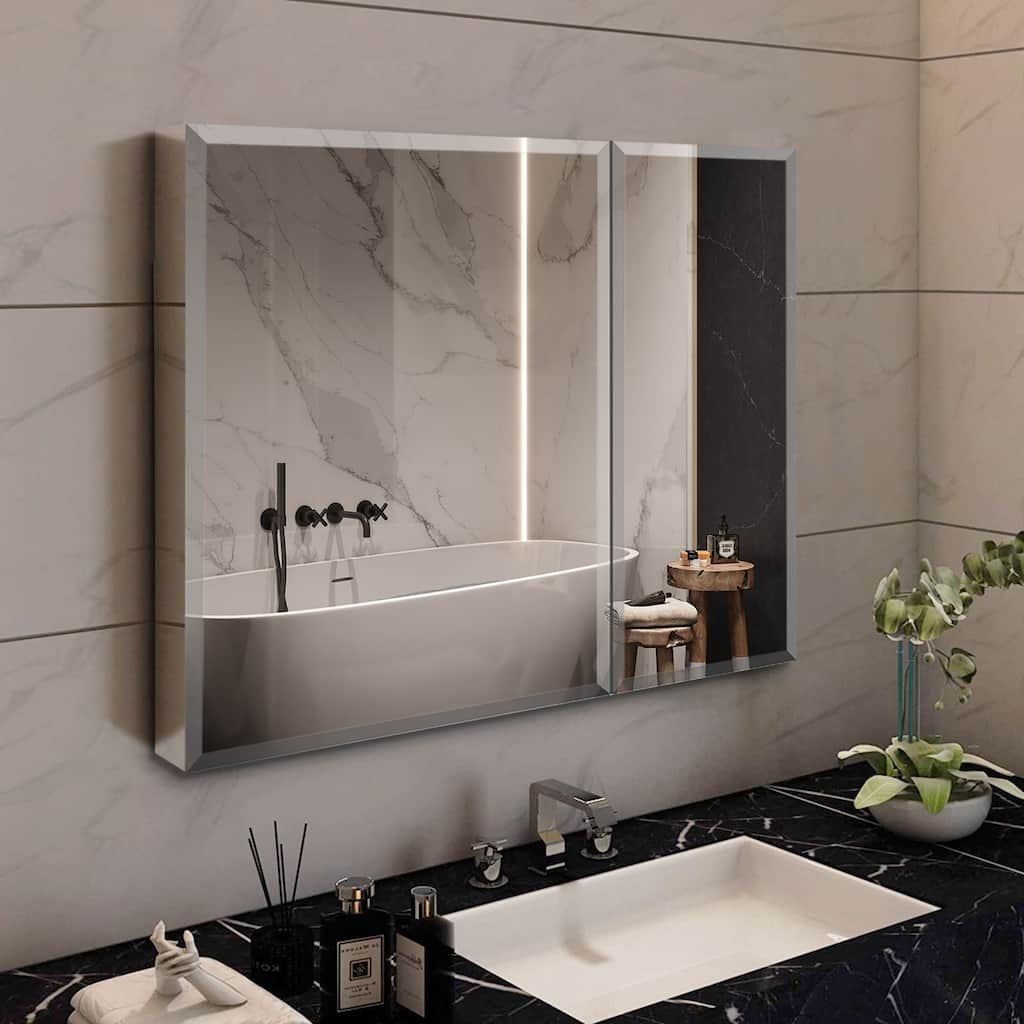 30x26 inch Medicine cabinet with Mirror Surface Mount or Recess Aluminum Large storage space Bathroom