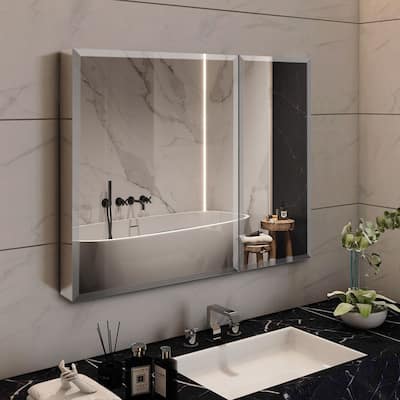 Soft Closing Hinge,Medicine Cabinet with Mirror Surface Mount or Recess Aluminum Large Storage Space