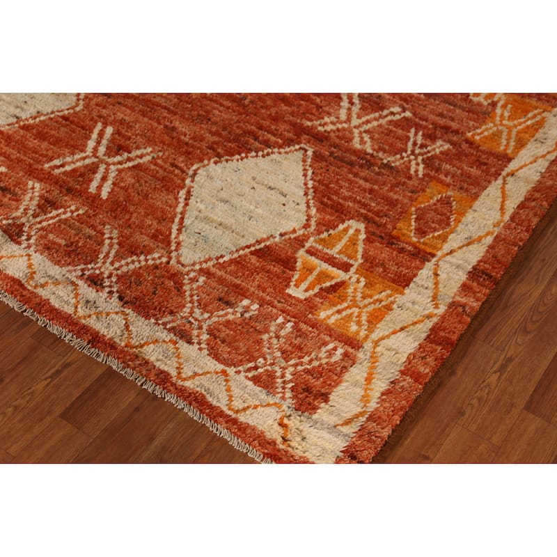 Orange Geometric Moroccan Oriental Rug Handmade Wool Carpet - 6'1" x 8'6"