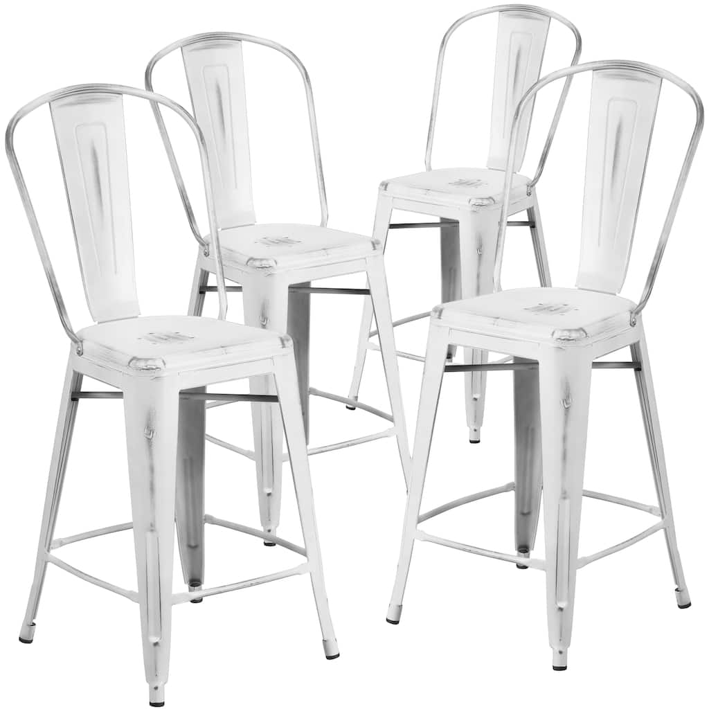 Distressed Metal Indoor/ Outdoor 24-inch Counter Stools (Set of 4)