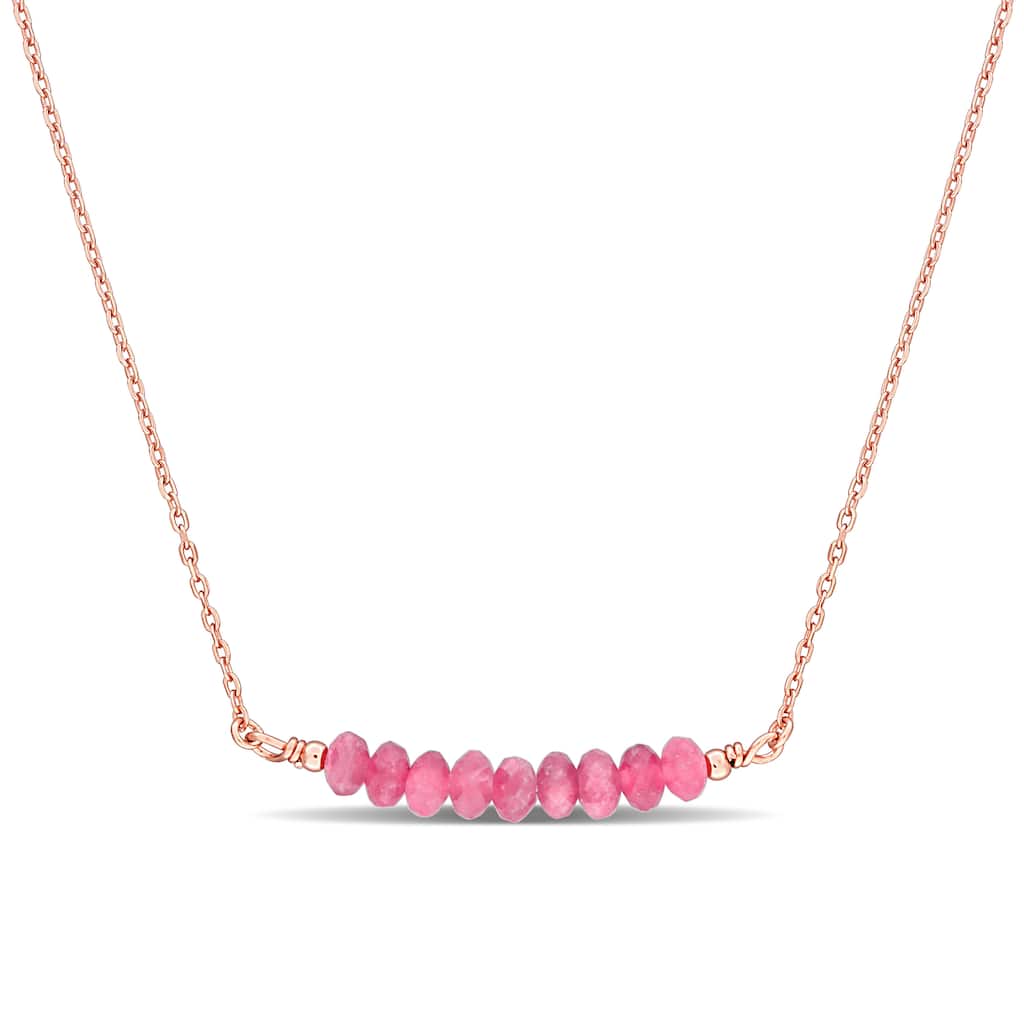 Miadora 0.72ct TGW 4.5mm Pink Tourmaline Bead Necklace with Rolo Chain in Rose Sterling Silver