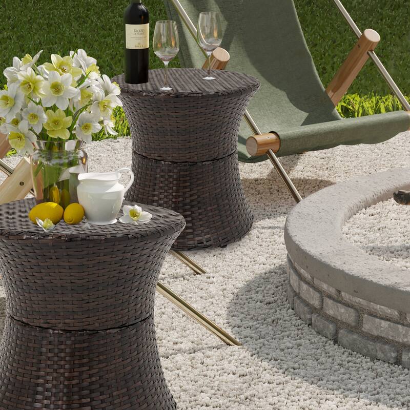 Outdoor Patio 20"Tall Round Wicker Accent Side Table