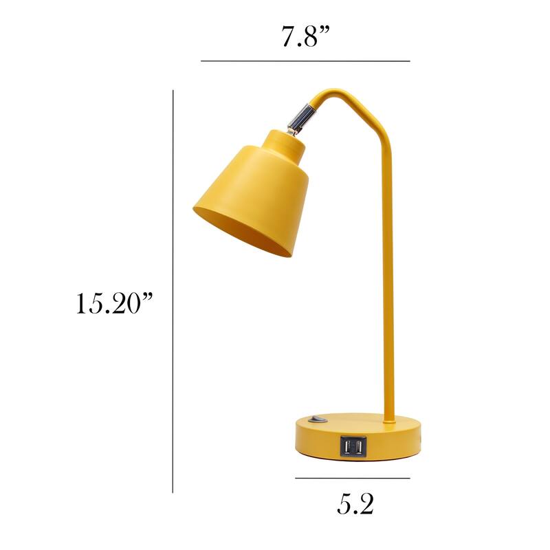 Adjustable Desk Task Lamp with Dual USB Ports - 16" - Yellow