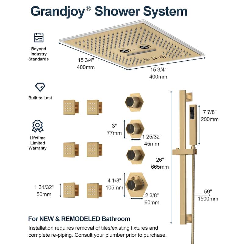 GRANDJOY LED Music Shower System 16" Showerhead