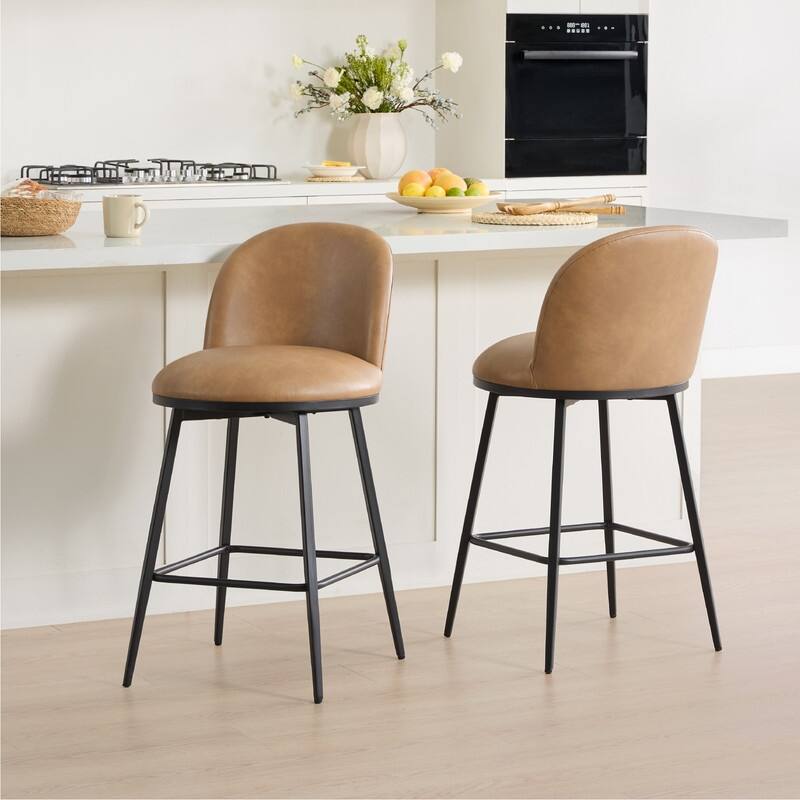 Beverly Swivel Counter Bar Stool Set 26 in Barstools with Metal Frame - Set of 2 - Cognac