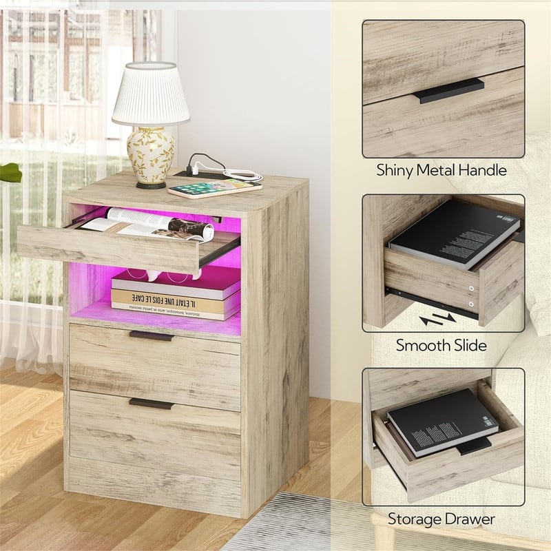 Bedside Table with Charging Station