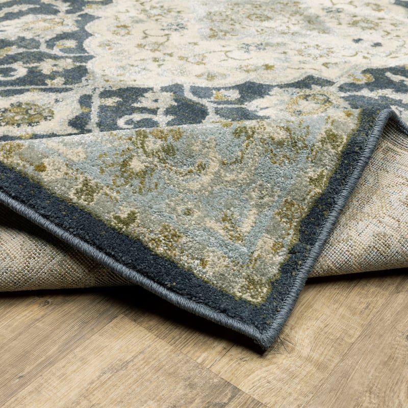 Style Haven Bassel Center Medallion Teal Blue/ Ivory Indoor Area Rug