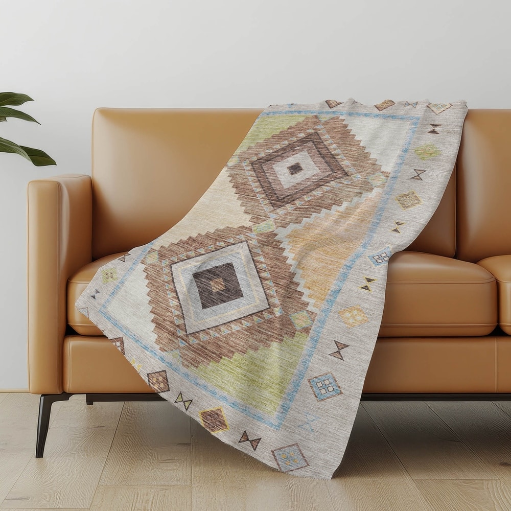 Premium Machine Washable ASB177 Boho Tribal Sherpa Throw Blanket