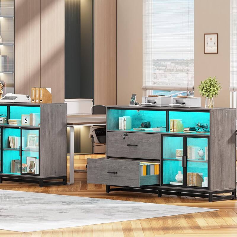 59" LED File Cabinet 2 Drawers Filing Cabinets Legal/Letter/A4 File