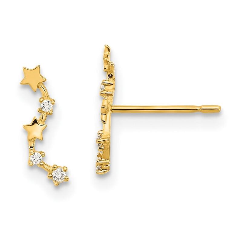 Curata 14k Yellow Gold Curved Stars CZ Cubic Zirconia Post Long Drop Dangle Earrings - 10.15x3.4mm Wide