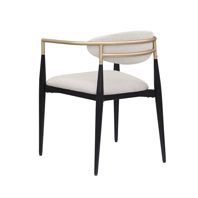 Exis Dining Armchair Set of 2, Modern Beige Fabric, Sleek Black Metal