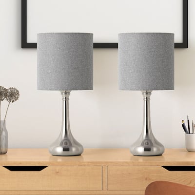 Set of 2 Modern Bedside Table Lamp Nightstand Lamp with Fabric Shade - 7" x 15.5"