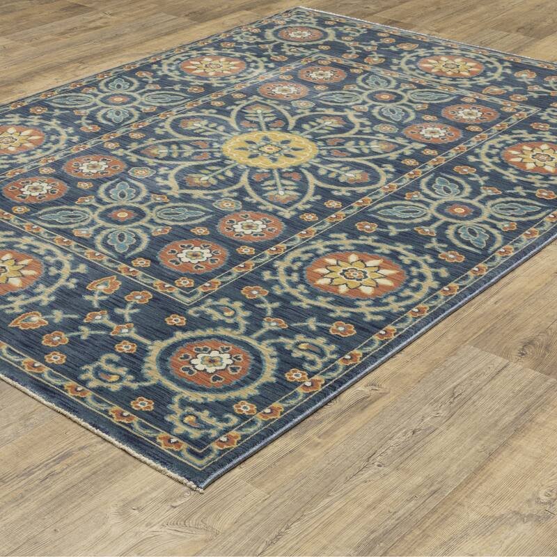 Style Haven Federica Bohemian Medallion Blue/ Rust Fringe Edge Area Rug
