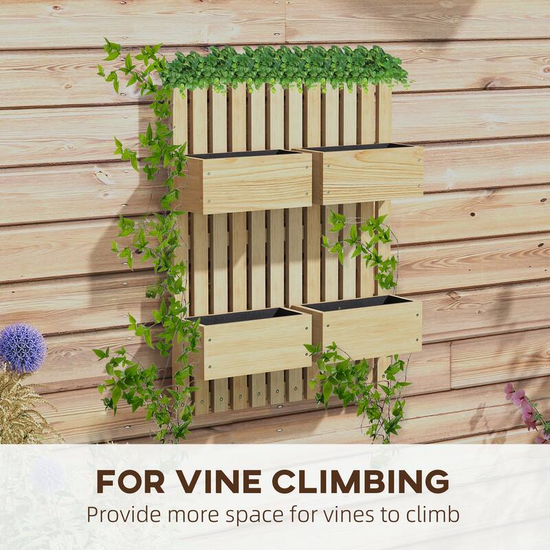 Self-Draining Planter Box with Trellis for Flower Vegetable and Herb