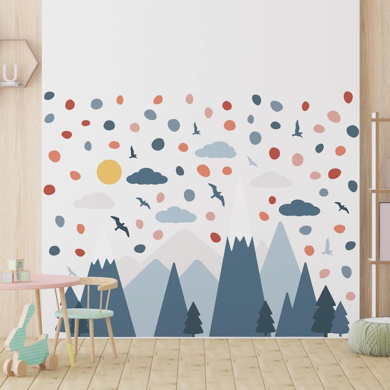 Blue Mountains and Dalmatian Dots Nursery Kids Room Wall Stickers Decorations Decals DIY