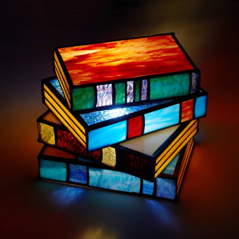 River of Goods Multi-colored Stained Glass Stack of Books Accent Lamp - 9" x 8.25" x 5.75"