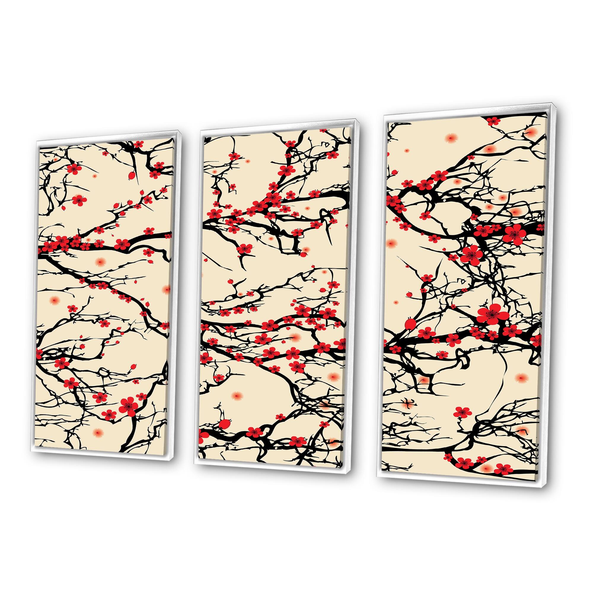 Designart "Cherry Tree Blossoms On Yellow" Traditional Framed Wall Art