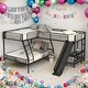preview thumbnail 1 of 8, L-Shaped Twin over Full Bunk Bed with Twin Size Loft Bed,Built-in Desk and Slide,Black Black - Twin