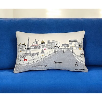 HomeRoots 25" White Paris Daylight Skyline Lumbar Decorative Pillow