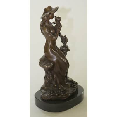 Rare Signed Lady W/ Dog Bronze Statue Figurine Art Deco Sculpture Figure Decor