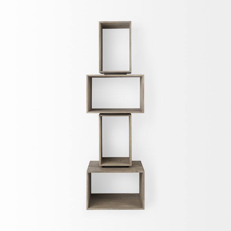 HomeRoots Set of Two Rustic Light Gray Brown Cube Box Shelves - 16" W x 24" D x 16" H