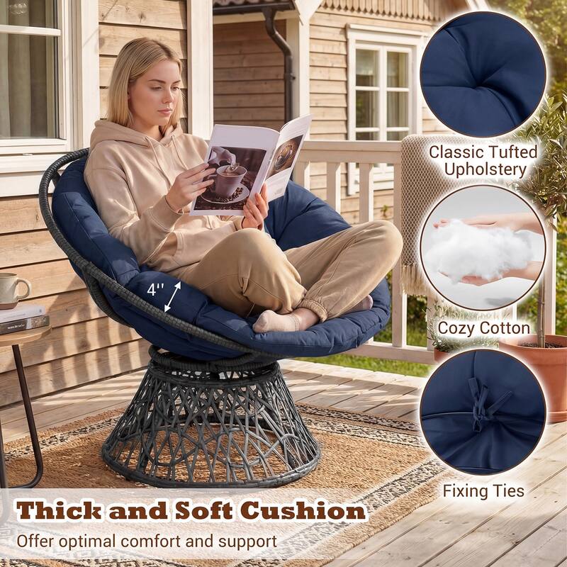 Gymax 360-DegreeSwivel Papasan Chair Round Wicker Lounge Chair w/Thick