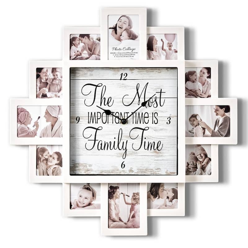 Shabby-Chic Family Time Picture Frame Collage Wall Clock - 20" x 20"