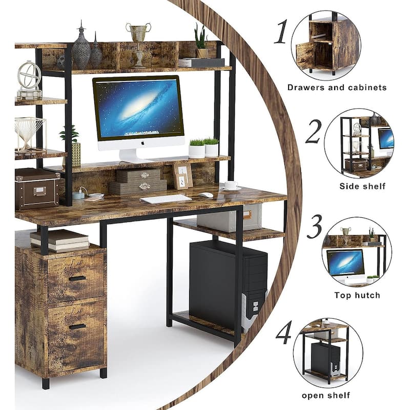 PAKASEPT 55" Computer Desk with Hutch and Storage Shelf