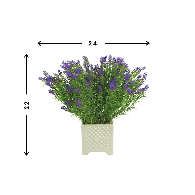 Lavender Floral Arrangement in a Ceramic Pot - Purple, White, Green