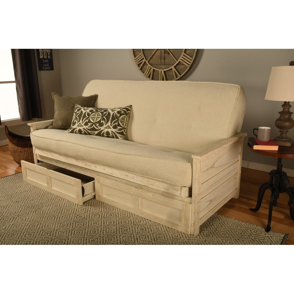 Somette Lexington Full-size Futon Set with Storage in Weathered White Finish with Mattress