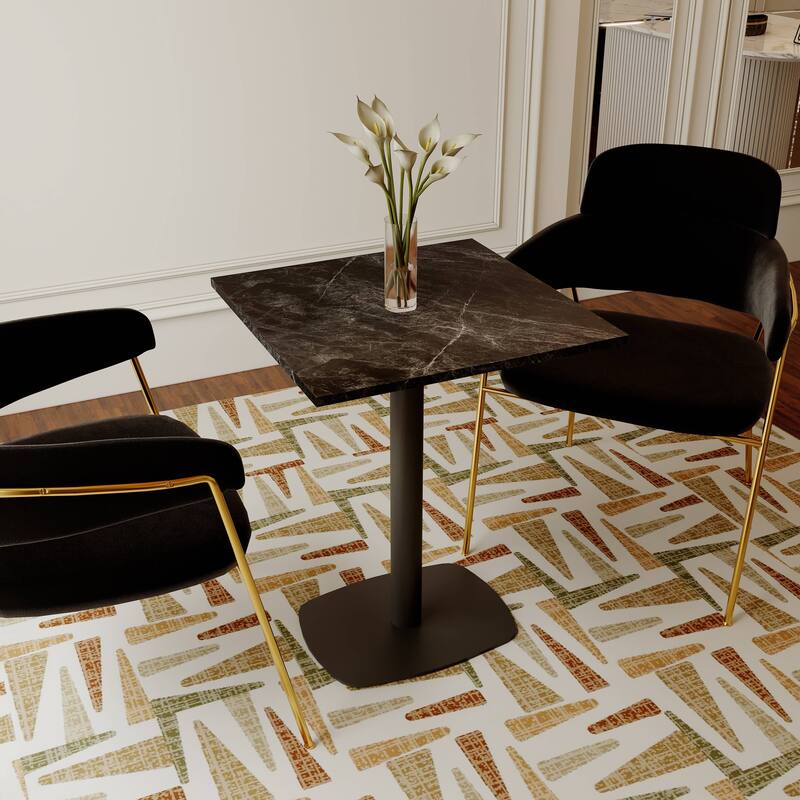 Vail Square Dining Table with 24 in. MDF Tabletop in Black Stainless Steel Square Base Accent Kitchen Table