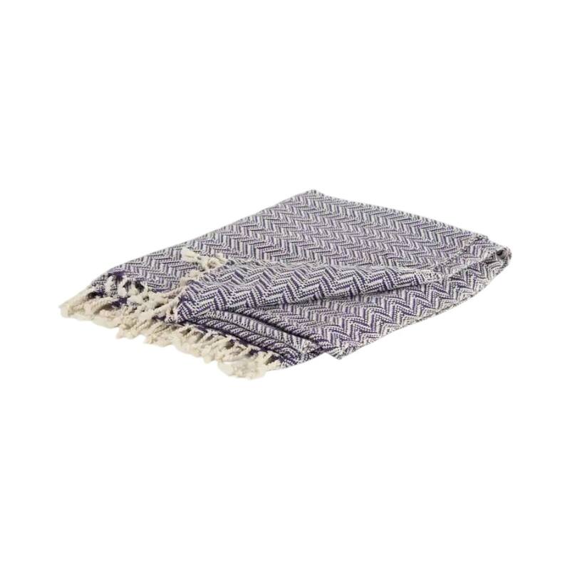 HomeRoots 50" X 60" Purple Cotton Woven Chevron Throw Blanket with Fringe