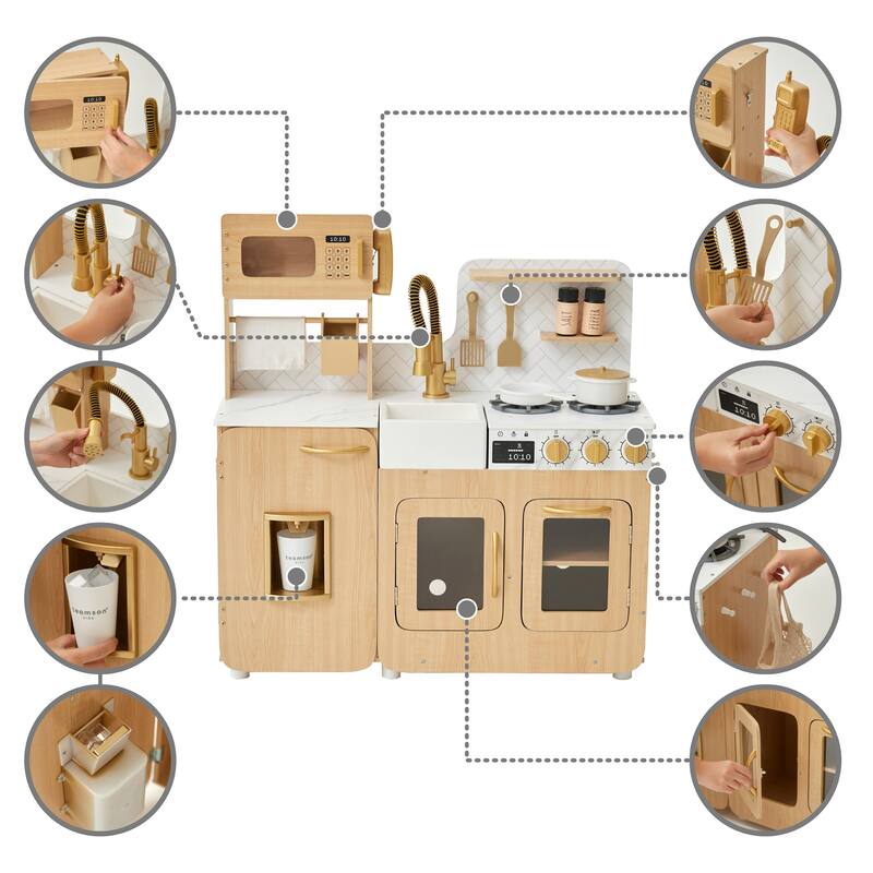 Teamson Kids Little Chef Wooden Play Kitchen for Toddlers, Kitchen Pretend Play with 14 Accessories for Ages 3-5