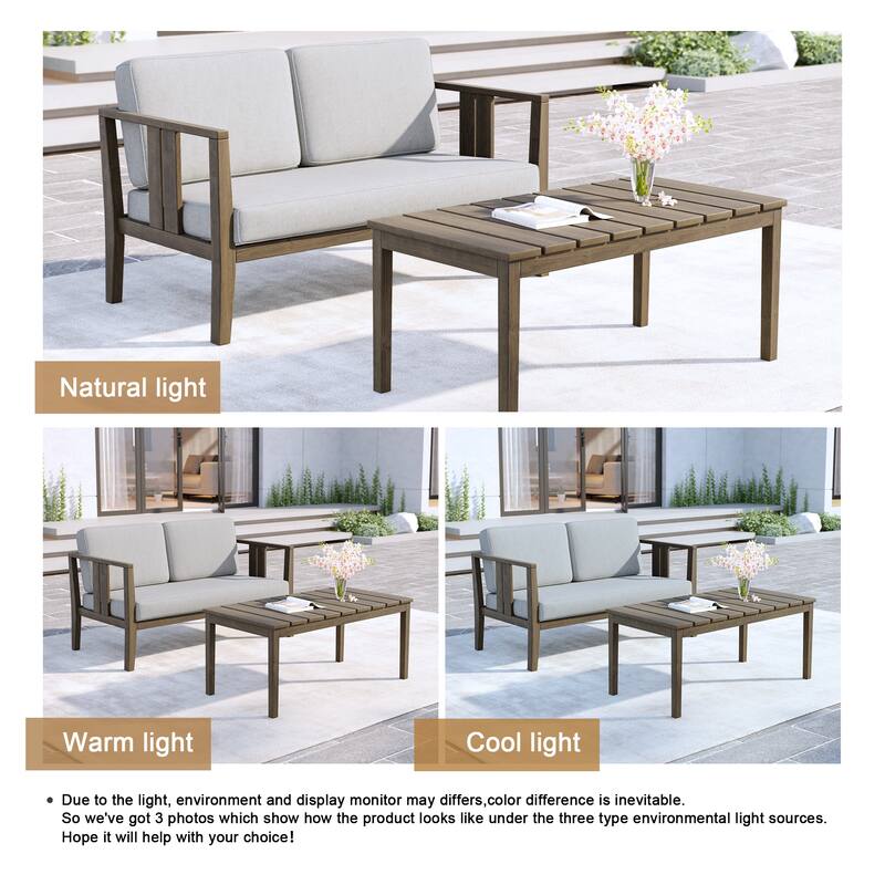 Uixe Teak Patio Loveseat with Coffee Table Outdoor Conversation Set