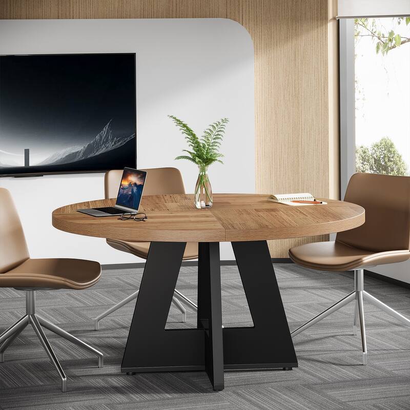 47-inch Round Conference Table for 4-6 People, Wooden Meeting Room Table
