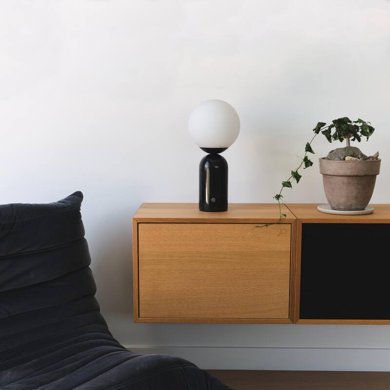 Brightech Mila Tall 15 in. Classic Black Mid-Century Modern Integrated LED Bedside Table Lamp with Built-In 3-Way Dimmer
