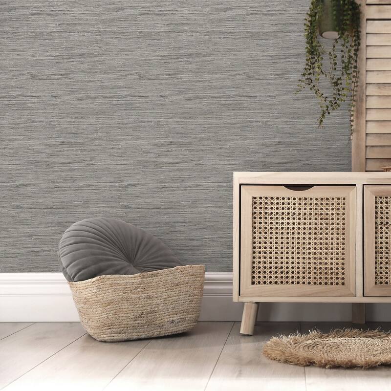 Fine Decor Mephi Grey Grasscloth Wallpaper