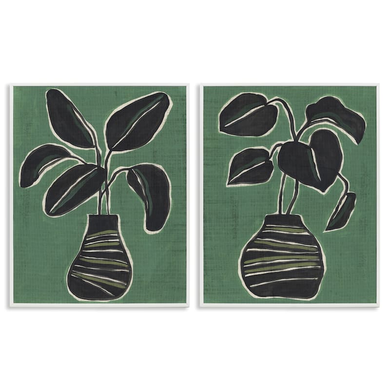 Stupell Green Toned House Plants Framed Giclee Art Design By June Erica Vess (Set of 2) - 16 x 20 - White