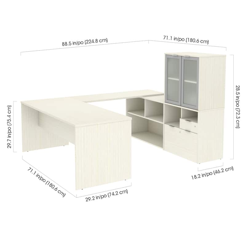 Bestar i3 Plus U-Desk with Frosted Glass Door Hutch