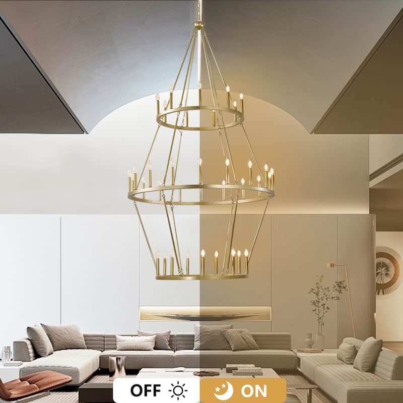 36 - Light Grand Multi Tiered Wrought Iron Chandelier, Candle - Style Lights for High Ceilings - 80.71"