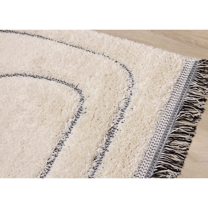 Napa Collection - Cream Abstract Lines Shag Rug